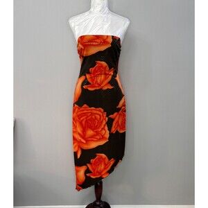 Cache Vintage Y2K Mesh Rose Dress Size 6 Strapless Asymmetrical Whimsigoth